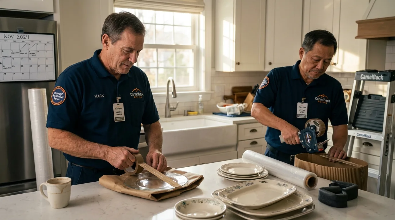 Professional crew packing kitchen dishware in Stewartstown, PA
